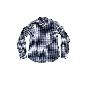UNTUCKit Womens Size 4 Navy Blue White Gingham Cotton Button Down Long Sleeve